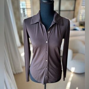 Aritzia Wilfred mesh long sleeved blouse brown